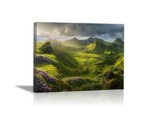 PUQAAEO Impresión en lienzo, Paisaje abstracto magen en lienzo, arte decorativa para paredes de sala, dormitorio, decoración del hogar（Verde-70x100cm Enmarcado