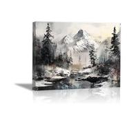 PUQAAEO Impresión en lienzo, Paisaje abstracto magen en lienzo, arte decorativa para paredes de sala, dormitorio, decoración del hogar(Blanco y negro-40x60cm Enmarcado
