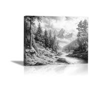 PUQAAEO Impresión en lienzo, Paisaje abstracto magen en lienzo, arte decorativa para paredes de sala, dormitorio, decoración del hogar(Blanco y negro-60x90cm Enmarcado