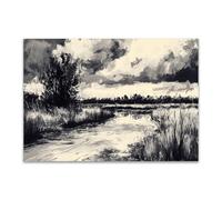 PUQAAEO Impresión en lienzo, Paisaje abstracto magen en lienzo, arte decorativa para paredes de sala, dormitorio, decoración del hogar(Blanco y negro-30x45cm Sin marco