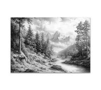 PUQAAEO Impresión en lienzo, Paisaje abstracto magen en lienzo, arte decorativa para paredes de sala, dormitorio, decoración del hogar(Blanco y negro-30x45cm Sin marco
