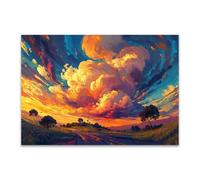 PUQAAEO Impresión en lienzo, Paisaje abstracto magen en lienzo, arte decorativa para paredes de sala, dormitorio, decoración del hogar(Naranja-40x60cm Sin marco