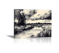 PUQAAEO Impresión en lienzo, Paisaje abstracto magen en lienzo, arte decorativa para paredes de sala, dormitorio, decoración del hogar(Blanco y negro-30x45cm Enmarcado