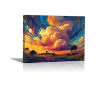 PUQAAEO Impresión en lienzo, Paisaje abstracto magen en lienzo, arte decorativa para paredes de sala, dormitorio, decoración del hogar（Naranja-60x90cm Enmarcado
