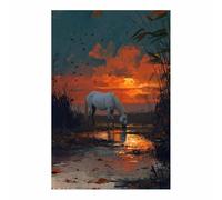 PUQAAEO Impresión en lienzo, Pintura del atardecer del caballo blanco magen en lienzo, arte decorativa para paredes de sala, dormitorio, decoración del hogar（Multicolor-80x120cm Sin marco