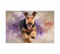 PUQAAEO Impresión fotográfica de animales sobre lienzo, Acuarela de perro Airedale decoración de pared, decoración de casa, cocina, sala de estar（Multicolor-80x120cm Sin marco