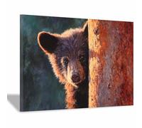 PUQAAEO Impresión fotográfica de animales sobre lienzo, Cachorro de Oso Curioso decoración de pared, decoración de casa, cocina, sala de estar（Multicolor-70x100cm Enmarcado