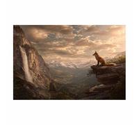 PUQAAEO Impresión fotográfica de animales sobre lienzo, Cascada Fox Mountain decoración de pared, decoración de casa, cocina, sala de estar（Multicolor-70x100cm Sin marco