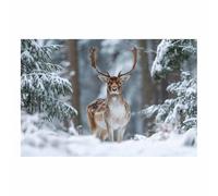 PUQAAEO Impresión fotográfica de animales sobre lienzo, Ciervos en barbecho en la nieve decoración de pared, decoración de casa, cocina, sala de estar（Multicolor-80x120cm Sin marco