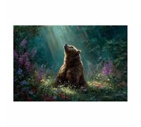 PUQAAEO Impresión fotográfica de animales sobre lienzo, Oso en bosques mágicos decoración de pared, decoración de casa, cocina, sala de estar（Multicolor-80x120cm Sin marco