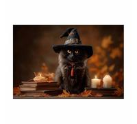 PUQAAEO Impresión fotográfica de animales sobre lienzo, Sombrero de Bruja de los Gatos Negros decoración de pared, decoración de casa, cocina, sala de estar（Multicolor-30x45cm Sin marco