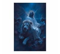 PUQAAEO Mural de Jesús Jesús y el león Póster de Jesús, lienzo pintado, ideal para oficinas, dormitorios, iglesias, salas de estar, iconografía cristiana（azul121-70x100cm Sin marco