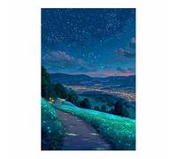 PUQAAEO Pintura de paisajes naturales Cielo estrellado y flores decoración mural, obra de arte impres, sala de estar, dormitorio,cocina,decoración del hogar（azul119-70x100cm Sin marco