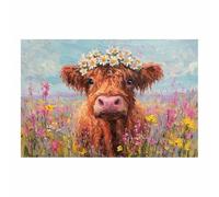 PUQAAEO Pintura En Lienzo De Animales Grabado de arte floral de vacas Painting Lienzo De Arte Mural,Arte En Lienzo Para Dormitorio Salón Despacho Baño Entrada（Multicolor-60x90cm Sin marco