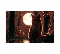 PUQAAEO Pintura En Lienzo De Animales Zorro Rojo a la luz de la luna Painting Lienzo De Arte Mural,Arte En Lienzo Para Dormitorio Salón Despacho Baño Entrada（Multicolor-30x45cm Sin marco