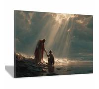 PUQAAEO Póster de Jesús Jesús y el mar Pintura sobre lienzo,Mural de Jesús,Adecuado para decoración de oficinas, estudios, dormitorios y salas(Multicolor76-70x100cm Enmarcado