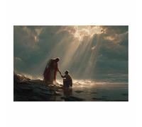 PUQAAEO Póster de Jesús Jesús y el mar Pintura sobre lienzo,Mural de Jesús,Adecuado para decoración de oficinas, estudios, dormitorios y salas(Multicolor76-30x45cm Sin marco