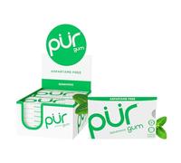 PUR 100% Xilitol Chicle, menta verde sin azúcar, sin azúcar + sin aspartame + Sin Gluten, Vegano y Keto aceptable - Saludable, Bajo en carbohidrato, Chicle con sabores simplemente naturales, 9 unidades (Paquete de 12)