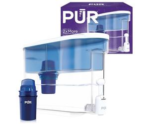 PUR Dispensador de filtro de agua para encimera de 30 tazas, 1 filtro PUR original, potente filtración 2 en 1, dura 2 meses o 40 galones, apto para lavavajillas, blanco/azul (DS1800Z)