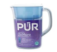 PUR 7-Cup Pitcher Water Filter with 1 Genuine PUR Filter- Small Capacity, 2-in-1 Powerful, Faster Filtration, Lasts 2 Months or 40 Gallons, Dishwasher Safe, White/Blue (PPT700W)