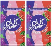 PUR Jumbo Gum | Goma de Mascar Sin Aspartamo | Con Xilitol | Sabor Natural Bubblegum, Grape, Watermelon, 20 Piezas (Paquete de 2)