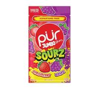 PUR Jumbo SOURZ Chicle | Sin Aspartamo | Hecho con Xilitol | Sabor Natural | Fresa Ácida, Uva Ácida, 20 Piezas (Paquete de 1)