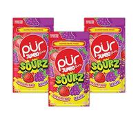 PUR Jumbo SOURZ Chicle | Sin Aspartamo | Hecho con Xilitol | Sabor Natural | Fresa Ácida, Uva Ácida, 20 Piezas (Paquete de 3)