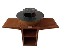 PUR LINE | Barbacoa de carbón, leña o pellets en acero corten con plancha redonda de 60 cm EFP57CO - Parrilla exterior con grill y soporte, barbacoa de acero corten resistente para jardín y terraza