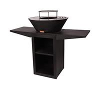 PUR LINE | Barbacoa grande de acero EFP57 con placa circular de acero inoxidable y acabado corten o negro - Barbacoa Brasero multifunción con parrilla, bandejas laterales abatibles y espacio para leña