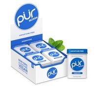 PUR, Mentas sin aspartamo, Hechas con xilitol, Sin azúcar, veganas, sin gluten y compatibles con la dieta cetogénica, Mentas con sabor natural a menta piperita, 30 unidades (paquete de 12)