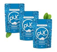 PUR Mints | Caramelos de menta Sin Aspartame | Endulzados con Xilitol | Sin Azúcar, Veganas, Sin Gluten | Sabor Natural a Menta | 65 unidades en bolsa resellable (Pack de 3)