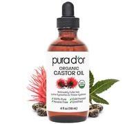Pura D'Or Aceite de ricino (118 ml) 100% puro todo el aceite natural para el crecimiento del cabello,las pestañas de aceite prensado en frío hexano gratuito para hidratar y curar la piel seca