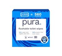 Pura Papel Higiénico Húmedo, 560 Toallitas (14 x 40), Para Baño Desechables y Piel Sensible, 100% Libres de Plástico, 99% Agua, Certificadas Como 'Fine to Flush'