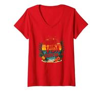 Pura Vida Boricua: Paraíso Tropical Orgullo Puertorriqueño Camiseta Cuello V, Mujer, Rojo, L