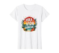 Pura Vida Boricua: Paraíso Tropical Orgullo Puertorriqueño Camiseta, Mujer, Blanco, XS