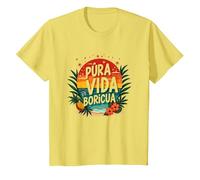 Pura Vida Boricua: Paraíso Tropical Orgullo Puertorriqueño Camiseta, Niños, Limón, 6 años