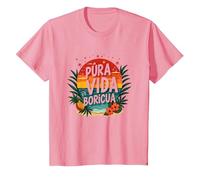 Pura Vida Boricua: Paraíso Tropical Orgullo Puertorriqueño Camiseta, Niños, Rosado, 8 años