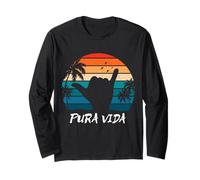 Pura Vida Costa Rica Tropical Vacation Surfer Shaka Letrero Manga Larga