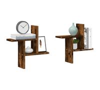 puraday Estantería de pared para almacenamiento, 2 unidades, estantería flotante de madera, diseño elegante y moderno, roble ahumado, 38 x 12 x 38 cm