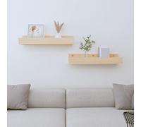 puraday Estantería de pared para salón, color marrón, 2 unidades, 50 x 12 x 9 cm, madera de pino maciza, mucho espacio de almacenamiento, colocación de premios, estantería con función decorativa