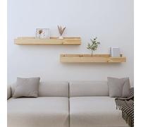 puraday Estantería de pared para salón, color marrón, 2 unidades, 80 x 12 x 9 cm, madera de pino maciza, mucho espacio de almacenamiento, colocación de premios, estantería con función decorativa