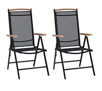 puraday Sillas de jardín plegables, 2 unidades, aluminio y textileno, negro, 58 x 65 x 109 cm, silla de camping, silla plegable, silla de jardín, silla plegable, silla de balcón, muebles de terraza,