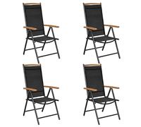 puraday Sillas de jardín plegables 4 unidades, aluminio y textileno, negro, 58 x 65 x 109 cm, silla de camping, silla plegable, silla de jardín, silla plegable para balcón, muebles de terraza, jardín
