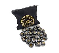 PURAJA Juego de piedras rúnicas: ágata negra | con alfabeto Elder Futhark | 25 piedras preciosas de ágata en bolsa de terciopelo | Juego de runas mágicas