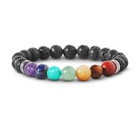 PURAJA pulsera chakra hecha de piedras naturales genuinas | Premium pulsera de piedras preciosas | Para más armonía y equilibrio | 7 chakra y cuentas de piedra de lava (One Chakra)