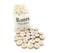 PURAJA Set de Piedras rúnicas Madera | con el Alfabeto Elder Futhark | 25 Piedras rúnicas de Madera en una bolsita de algodón | Set mágico de runas