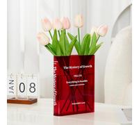 Puransen Jarrón de Libro para decoración estética de habitación, jarrón acrílico Decorativo de Sabor artístico y Cultural, Acento único para el hogar/Dormitorio/Oficina, un Libro sobre Flores (Rojo