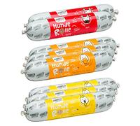 PURBELLO Rollo de Comida húmeda para Perros, Paquete II - 3 x Pollo, 3 x Pato, 2 x Vacuno, monoproteína Comida para Perros con Alto Porcentaje de Carne, Resistente a Cortes y sin Cereales (8 x 400 g)