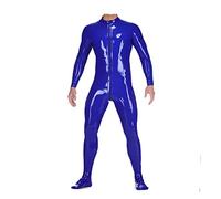 Pure 100% Latex Hombres Catsuit Azul Marino Trajes Ajustados 0.4mm Talla XXS-XXL, Púrpura, XS