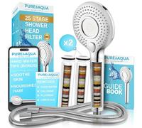 PURE AQUA FEEL FRESH, LIVE PURE Filtro de cabezal de ducha de 25 etapas | Cabezal de ducha de alta presión